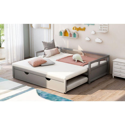 Extending Daybed with Trundle, Wooden Daybed with Trundle, Gray