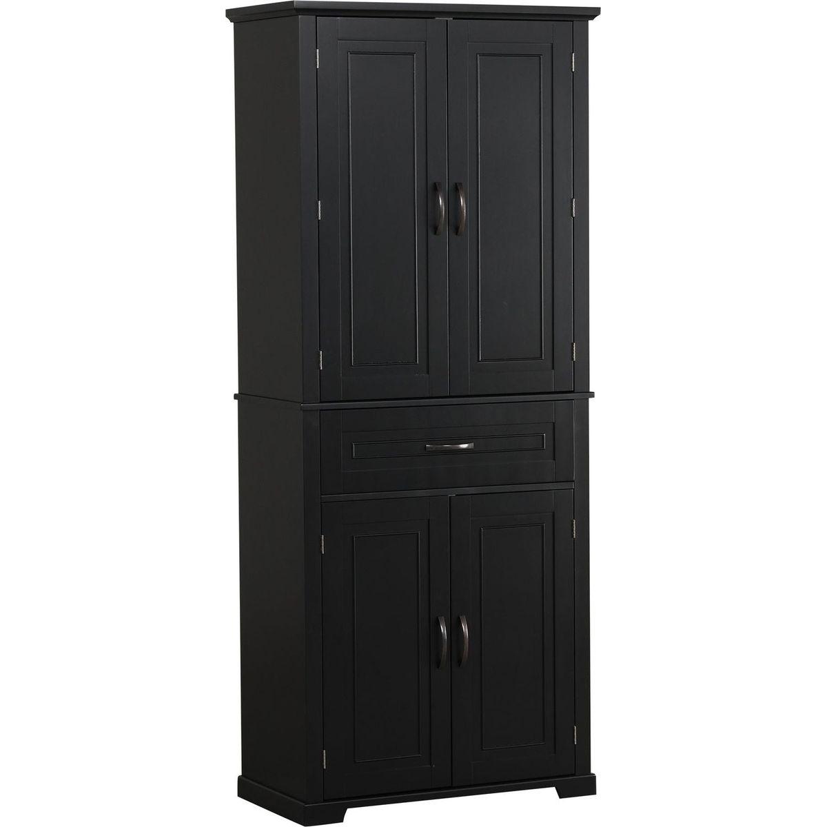 Bathroom Storage Cabinet with Doors and Drawer, Multiple Storage Space, Adjustable Shelf, Black