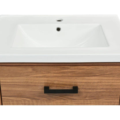 24" Bathroom Vanity with Ceramic Basin Sink, Modern Bathroom Storage Cabinet with 3 Drawers, Freestanding Bathroom Vanity Cabinet with Single Sink