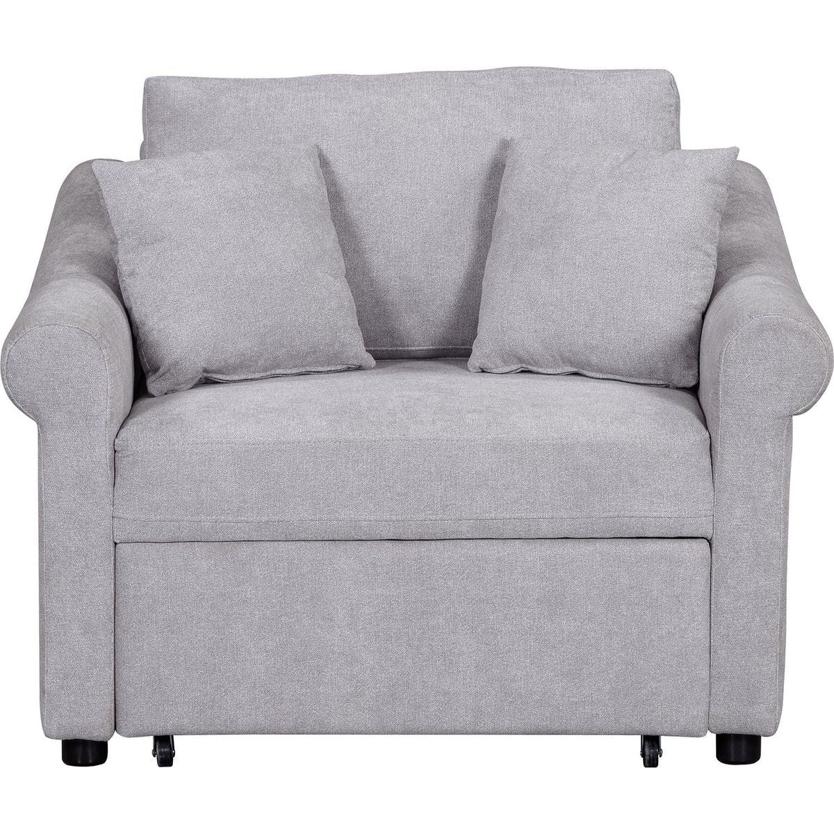 Chenille Convertible Sleeper Chair with Adjustable Backrest, 3 IN 1 Lounger Chair Turns Into Bed, Single Bed for Living Room, Gray