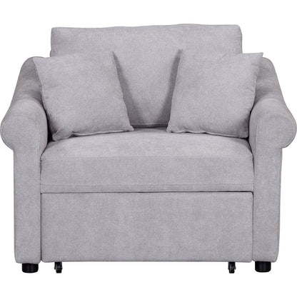 Chenille Convertible Sleeper Chair with Adjustable Backrest, 3 IN 1 Lounger Chair Turns Into Bed, Single Bed for Living Room, Gray