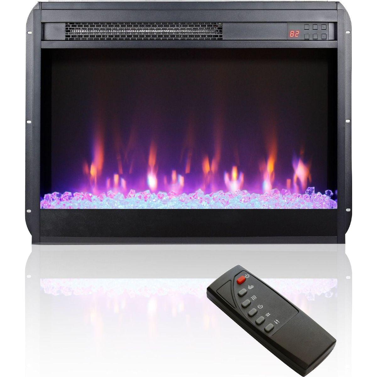 23 inch electric fireplace insert, ultra thin heater with crystal & realistic flame, remote control with timer, overheating protection,with side light