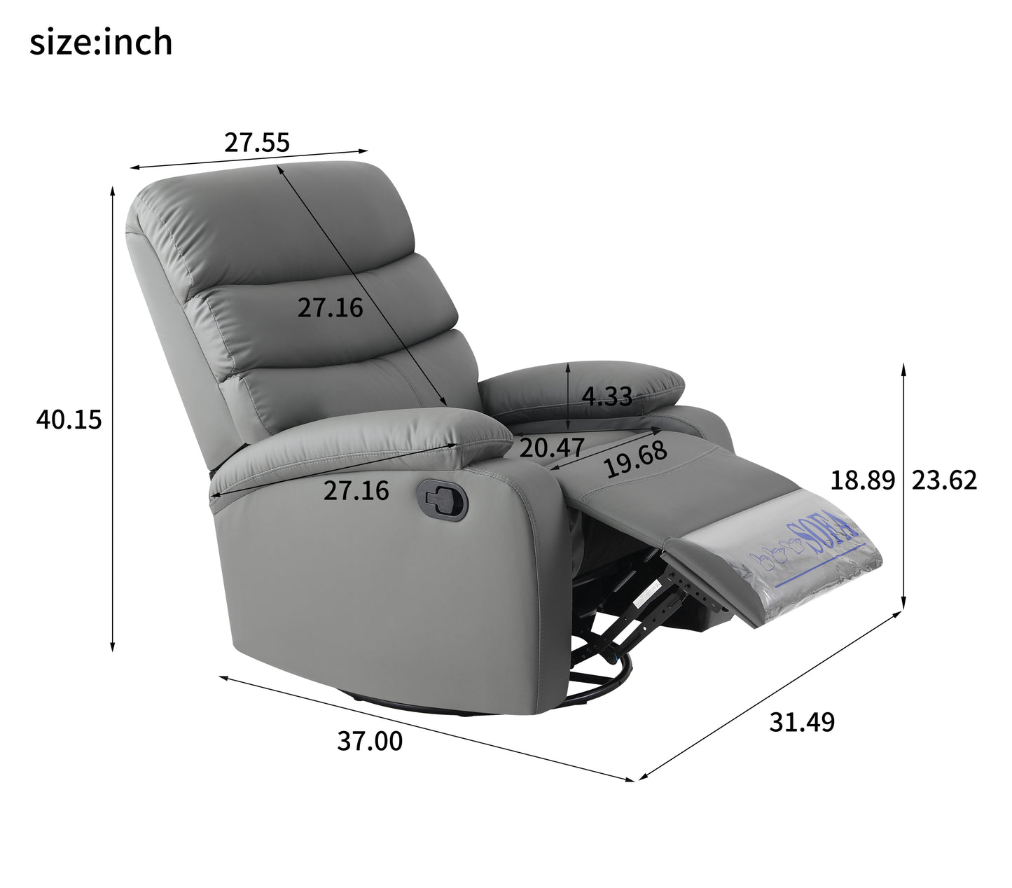 Large Manual Recliner Chair for Living Room,Lying flat at 150 degrees,Cat scratch fabric,Light gray