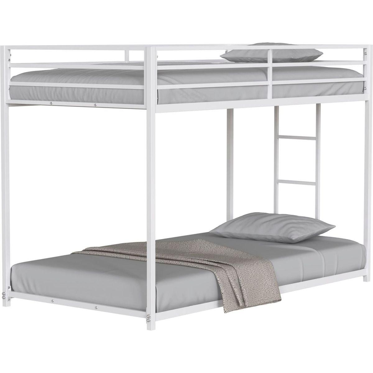 Adam Sturdy Twin over Twin Metal Bunk White for Kids and Adult, Low Profile and Easy Climbing with Stable Ladder