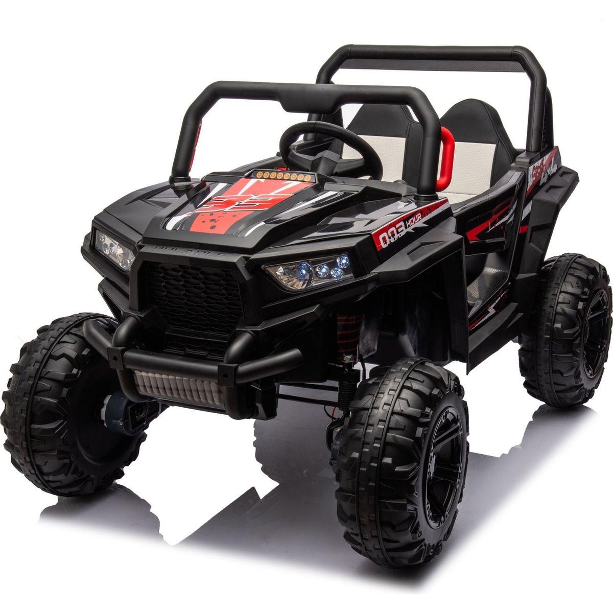 12v7ax2 30wx4 Four-wheel drive leather seat one button start,forward and backward, high and low speed, music, front light, power display, two doors can open, 2.4G R/C, seat belt four wheel absorber