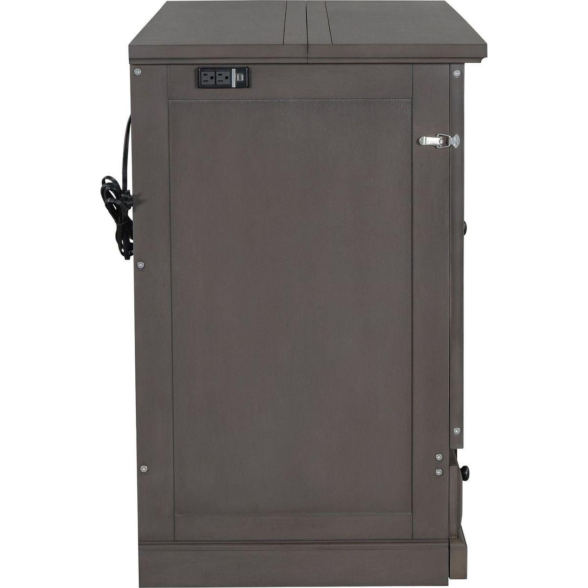 Solid Pine Murphy Bed Chest Cube Cabinet Bed with Charging Station and Large Storage Drawer for Home Office or Small Room,Full,Gray