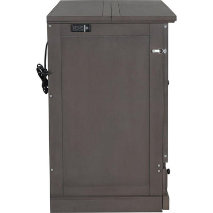 Solid Pine Murphy Bed Chest Cube Cabinet Bed with Charging Station and Large Storage Drawer for Home Office or Small Room,Full,Gray