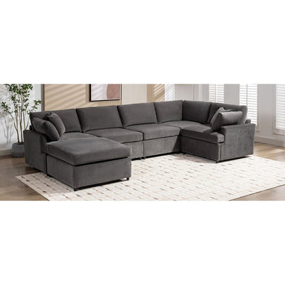 Modern Large U-Shape Sectional Sofa, with Removable Ottomans for Living Room (6-Seater)