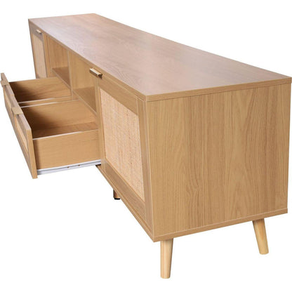 Rattan TV Stand for TVs up to 85", Modern Farmhouse Media Console, Entertainment Center with Solid Wood Legs, TV Cabinet for Living Room,Home Theatre