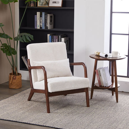Mid-Century Modern Accent Chair, Arm Chair Living Room Chairs with Pillow Upholstered Reading Chair with Solid Wood Frame & Living Room Bedroom Balcony (beige)