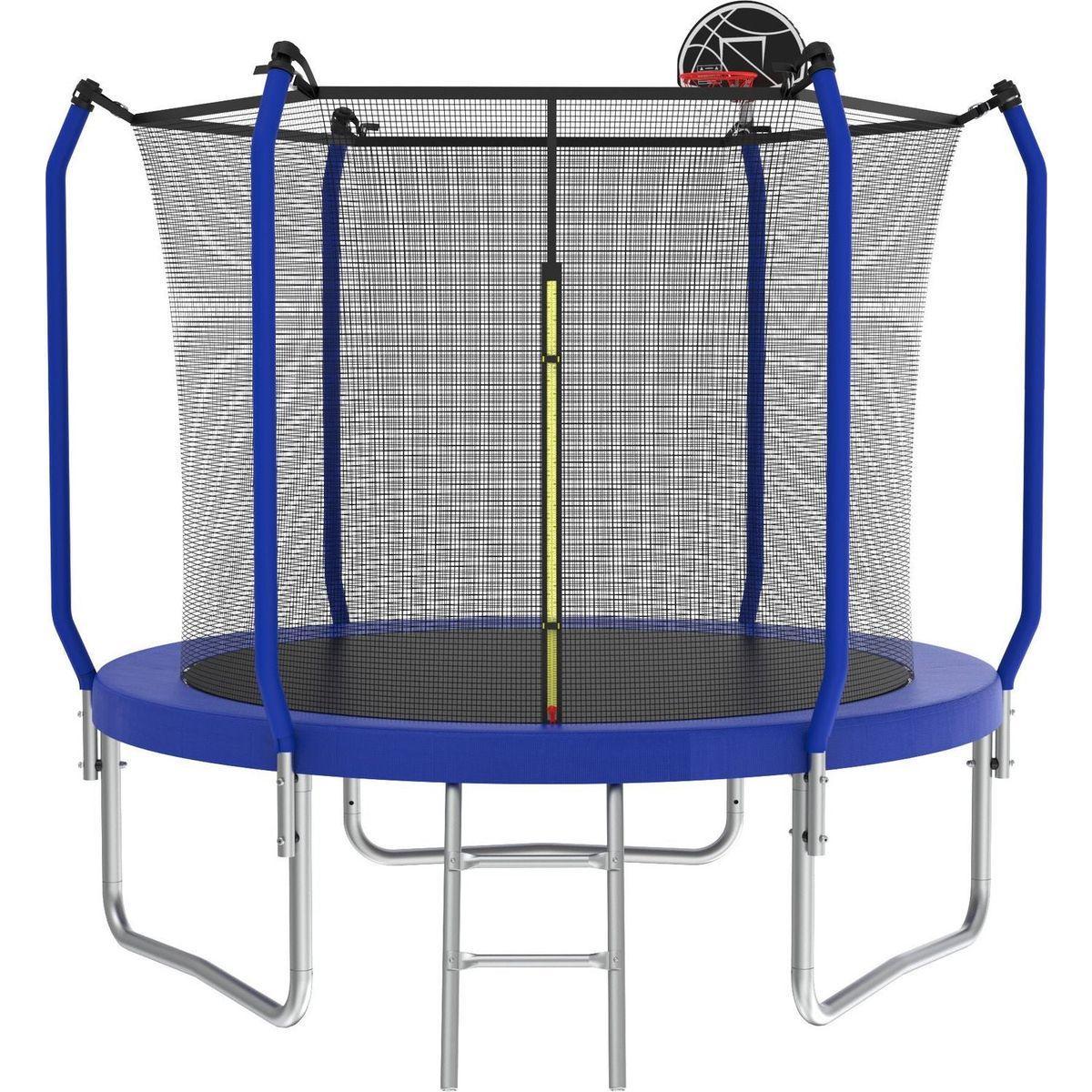 8FT Trampoline with Basketball Hoop, ASTM Approved Reinforced Type Outdoor Trampoline with Enclosure Net