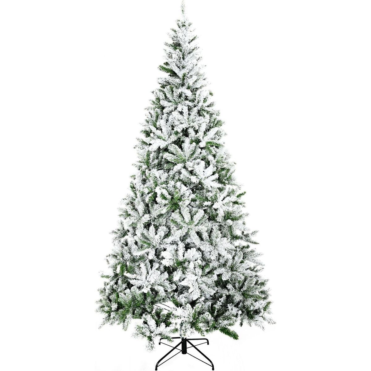 9' Tall Unlit Snow Flocked Pine Artificial Christmas Tree with Realistic Branches, Green