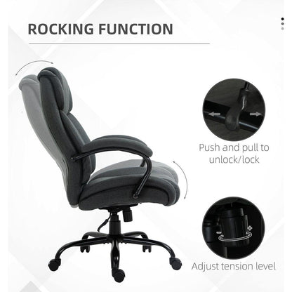 Vinsetto High Back Big and Tall Executive Office Chair 484lbs with Wide Seat, Computer Desk Chair with Linen Fabric, Adjustable Height, Swivel Wheels, Charcoal Grey