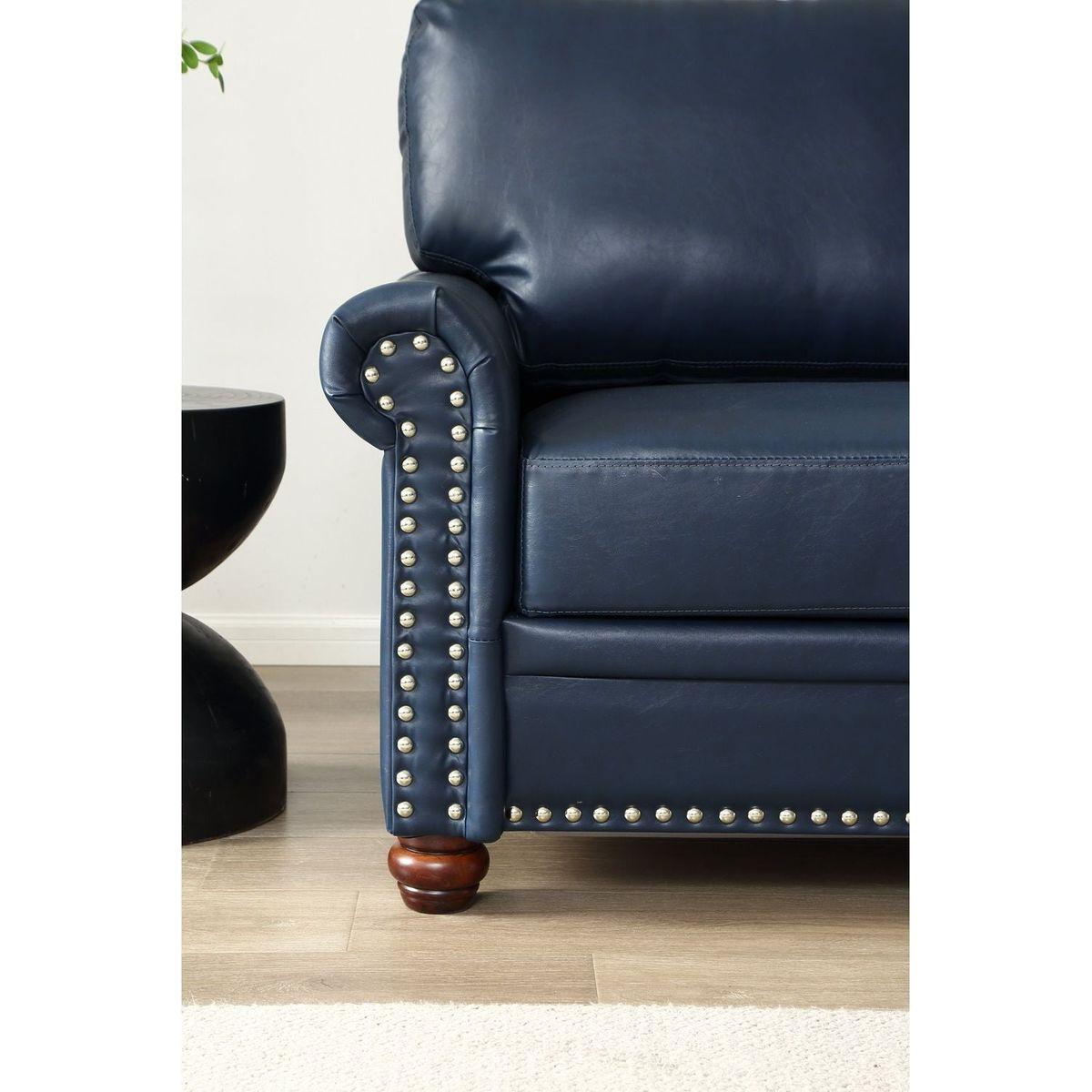 Living Room Sofa Single Seat Chair with Wood Leg Navy Blue Faux Leather