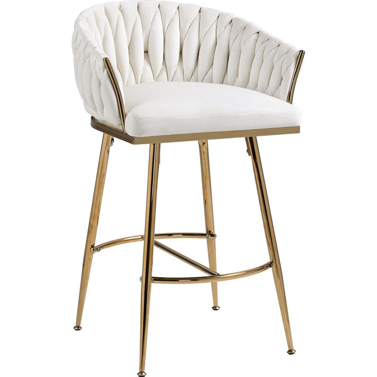 26" Counter height bar stools velvet kitchen island counter bar stool with hand- wave back,golden chromed base and footrest (BEIGE)