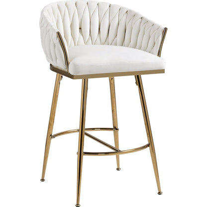 26" Counter height bar stools velvet kitchen island counter bar stool with hand- wave back,golden chromed base and footrest (BEIGE)