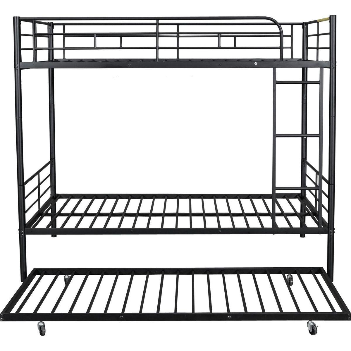 Full Over Full Metal Bunk Bed with Trundle, Black
