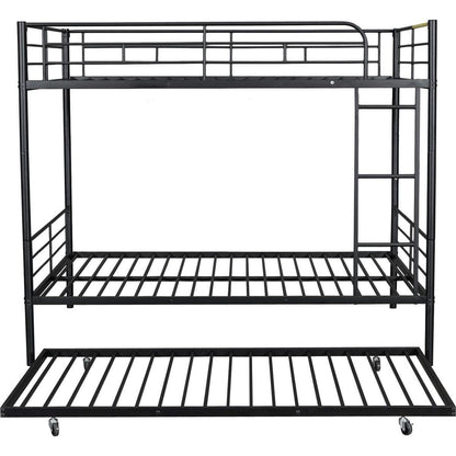 Full Over Full Metal Bunk Bed with Trundle, Black
