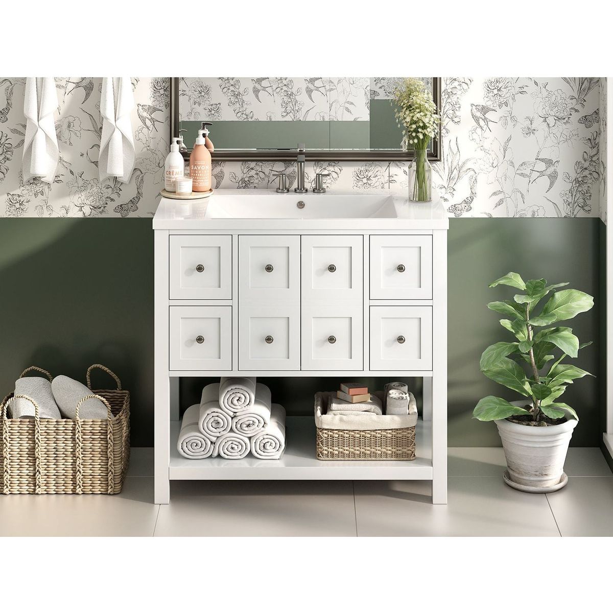 36" Bathroom Vanity with Undermount Sink,Free Standing Vanity Set with 4 Drawers& Soft Closing Doors,Solid Wood Frame Bathroom Storage Cabinet