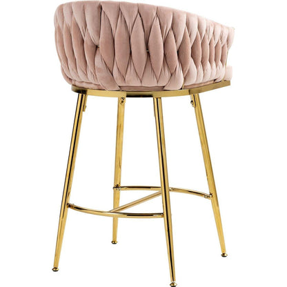 26" Counter height bar stools Set of 2 kitchen island counter bar stool with hand- wave back,golden chromed base and footrest(PINK)