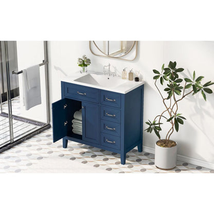 36" Bathroom Vanity with Sink Combo, Blue Bathroom Cabinet with Drawers, Solid Frame and MDF Board