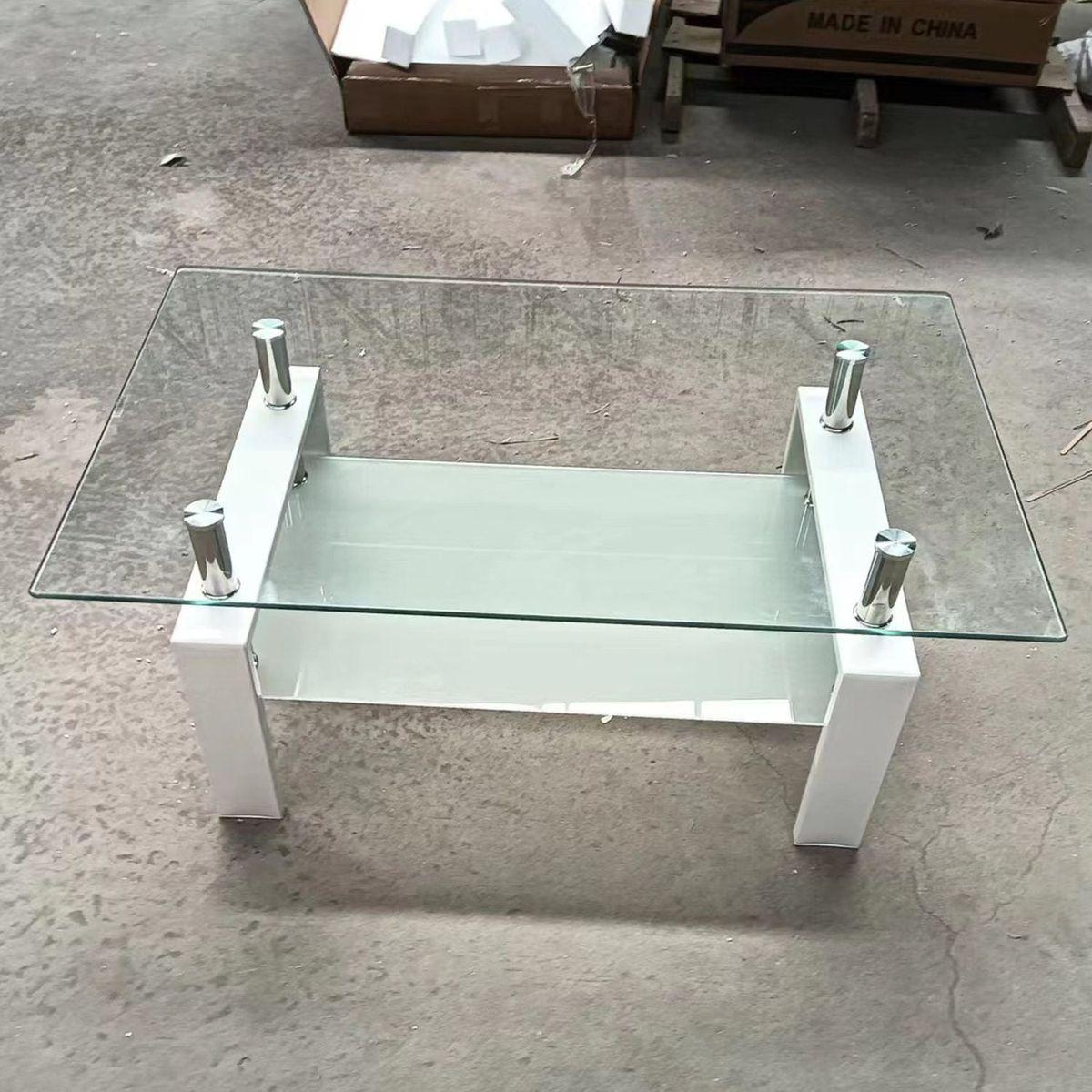 Tempered Clear Glass Coffee Table, 2-Layers Coffee Table Living Room Center Table
