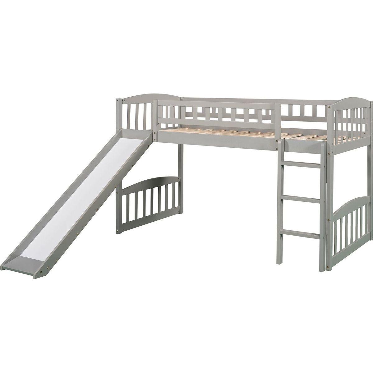 Twin size Loft Bed with Slide and Ladder, Gray