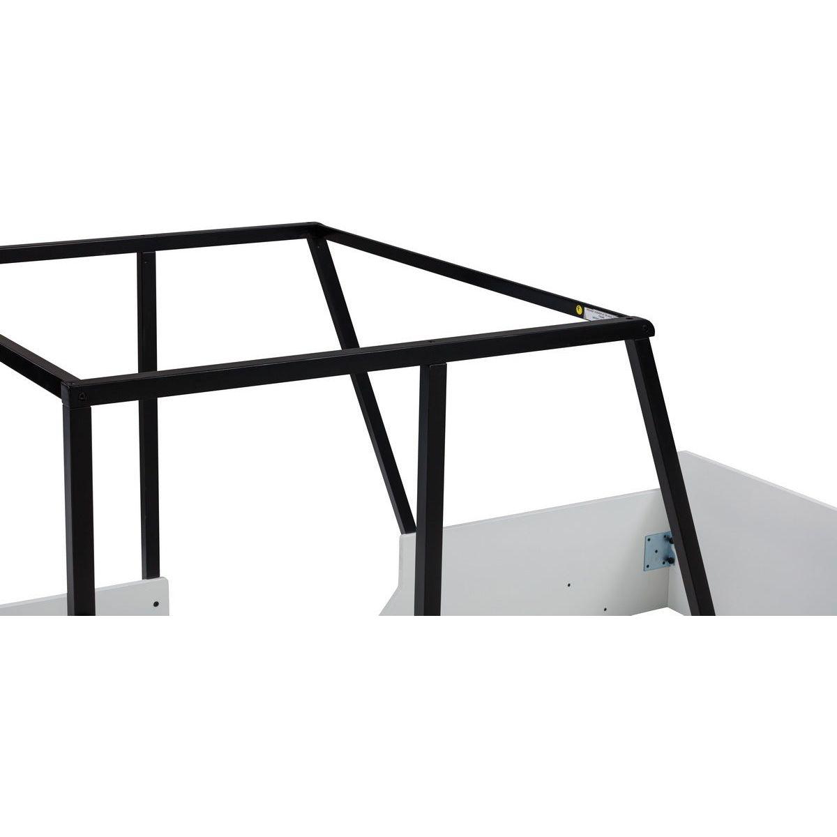 Twin Size Car-shaped Bed with Roof,Wooden Twin Floor Bed with wheels and door Design,Montessori Inspired Bedroom,Black