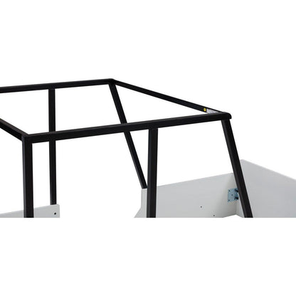 Twin Size Car-shaped Bed with Roof,Wooden Twin Floor Bed with wheels and door Design,Montessori Inspired Bedroom,Black