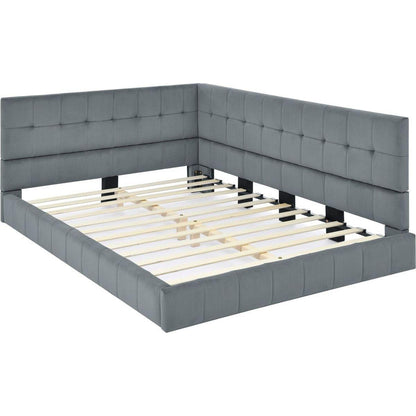 Full Size Upholstered Tufted Bed Frame, Sofa Bed Frame with Comfortable Backrest and Armrests, Full Size Bed for Bedroom, Living Room,Velvet, Grey(80.5"x59"x30.5")