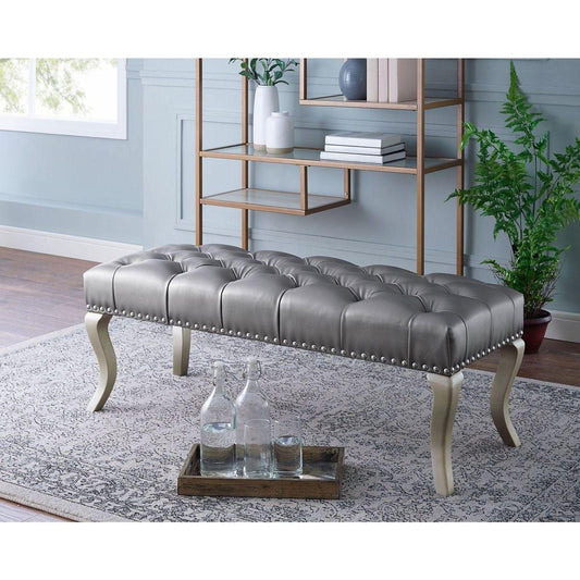 Decor Maxem Tufted FabricUpholstered Bench with Nailhead Trim