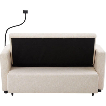 55.9" Convertible Sofa Bed Loveseat Sofa with Three USB Ports, Two Side Pockets, Two Cup Holders and 360Swivel Phone Holder for Living Room, Beige