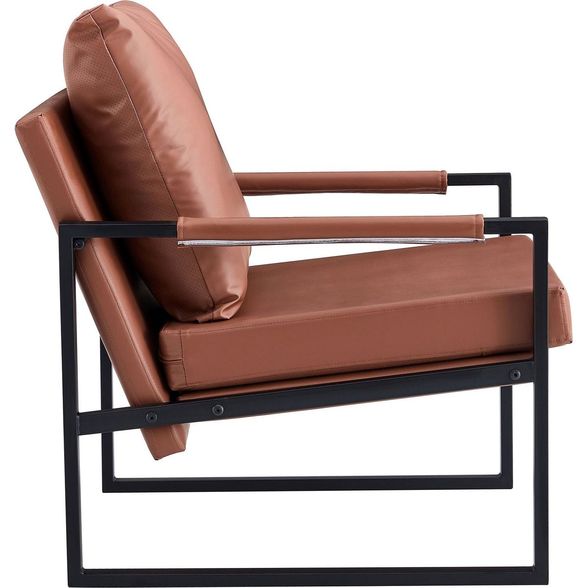 2-piece set of sofa chairs. PU leather armchair Modern metal frame upholstered armchair Super thick upholstered backrest and cushion Living room sofa chair (brown PU leather+metal frame+foam) SF-008