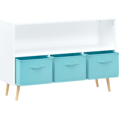Kids bookcase with Collapsible Fabric Drawers, Children's Book Display, Toy Storage Cabinet Organizer, White/Blue