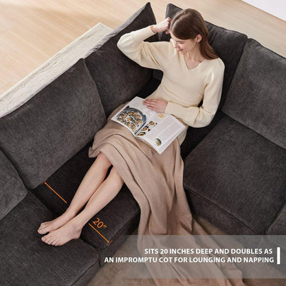 110x29" Modern Modular Sofa, 4 Seat Chenille Sectional Couch Set with 2 Pillows Included, Freely Combinable Indoor Funiture for Living Room, Apartment, Office, 2 Colors