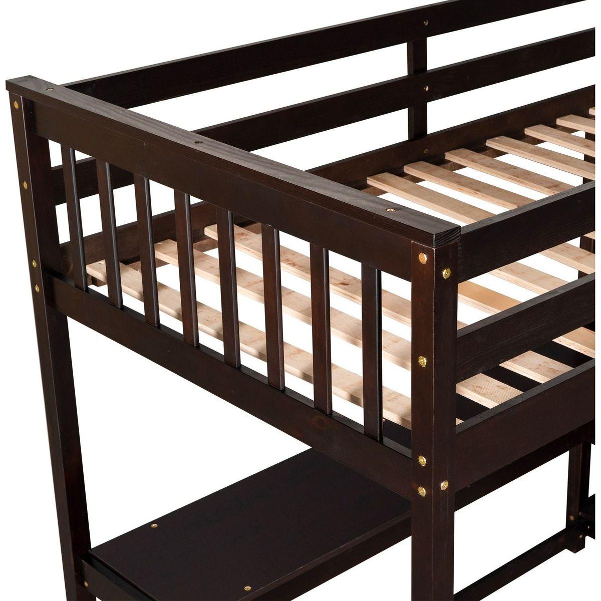 Twin Size Loft Bed with Storage Shelves and Under-bed Desk, Espresso