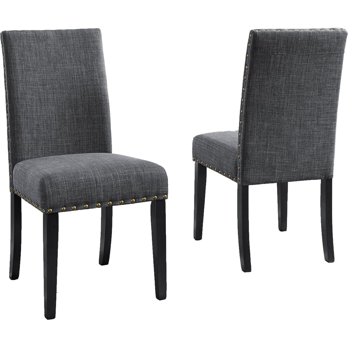 Biony Fabric Dining Chairs with Nailhead Trim, Set of 2, Gray
