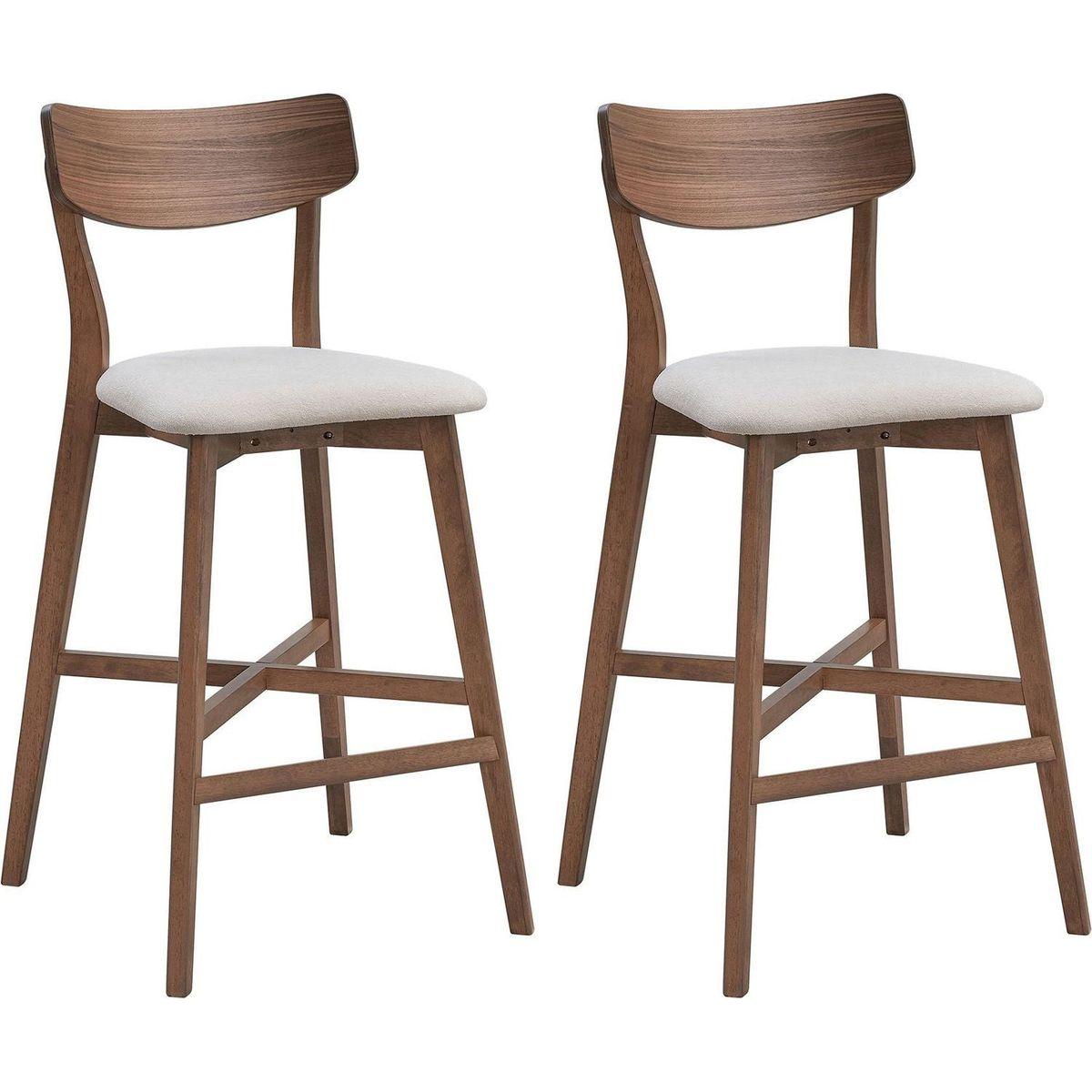 Wooden Bar Chairs Set of 2, Modern Soft Upholstered Kitchen Island Chairs, Counter Height Stool with Backrest,Wooden Frame Chairs with Footrest for Pub,Living Room,Restaurant,Walnut