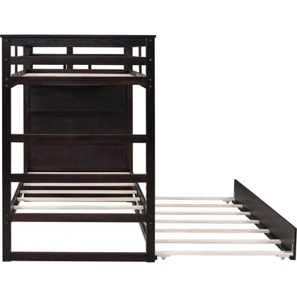 Twin Over Twin Bunk Bed with Trundle and Staircase,Espresso