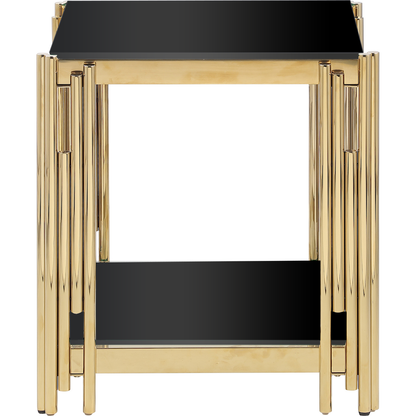 Woker Furniture 20" Wide Square End Table with Black Glass Top, Golden Stainless Steel Tempered Glass End Table for Living Room&Bed Room
