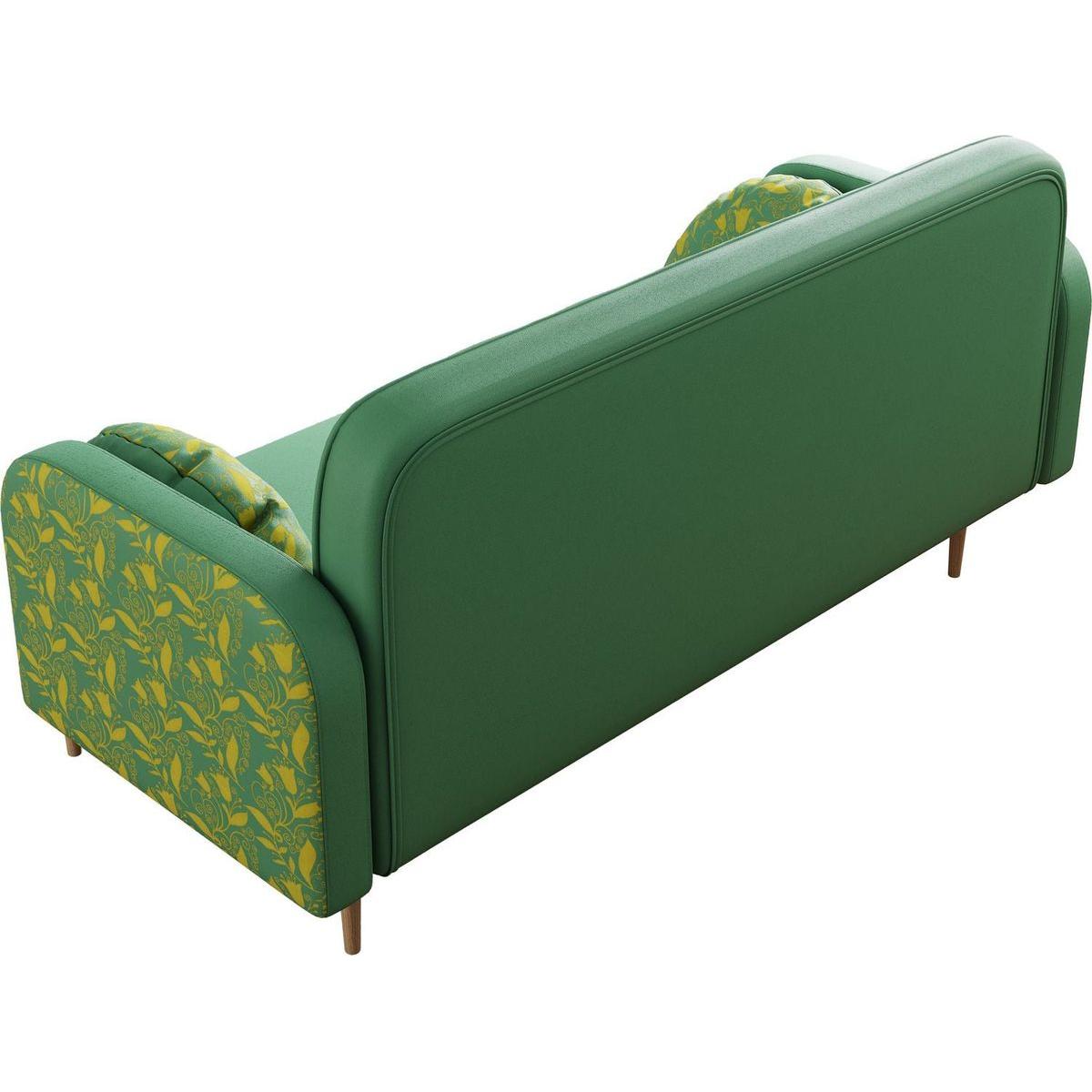green Loveseat sofa with tulip pattern Modern Upholstered Two Seater PU Sofa with 2 dumpling-shaped throw pillows with tulip patterns