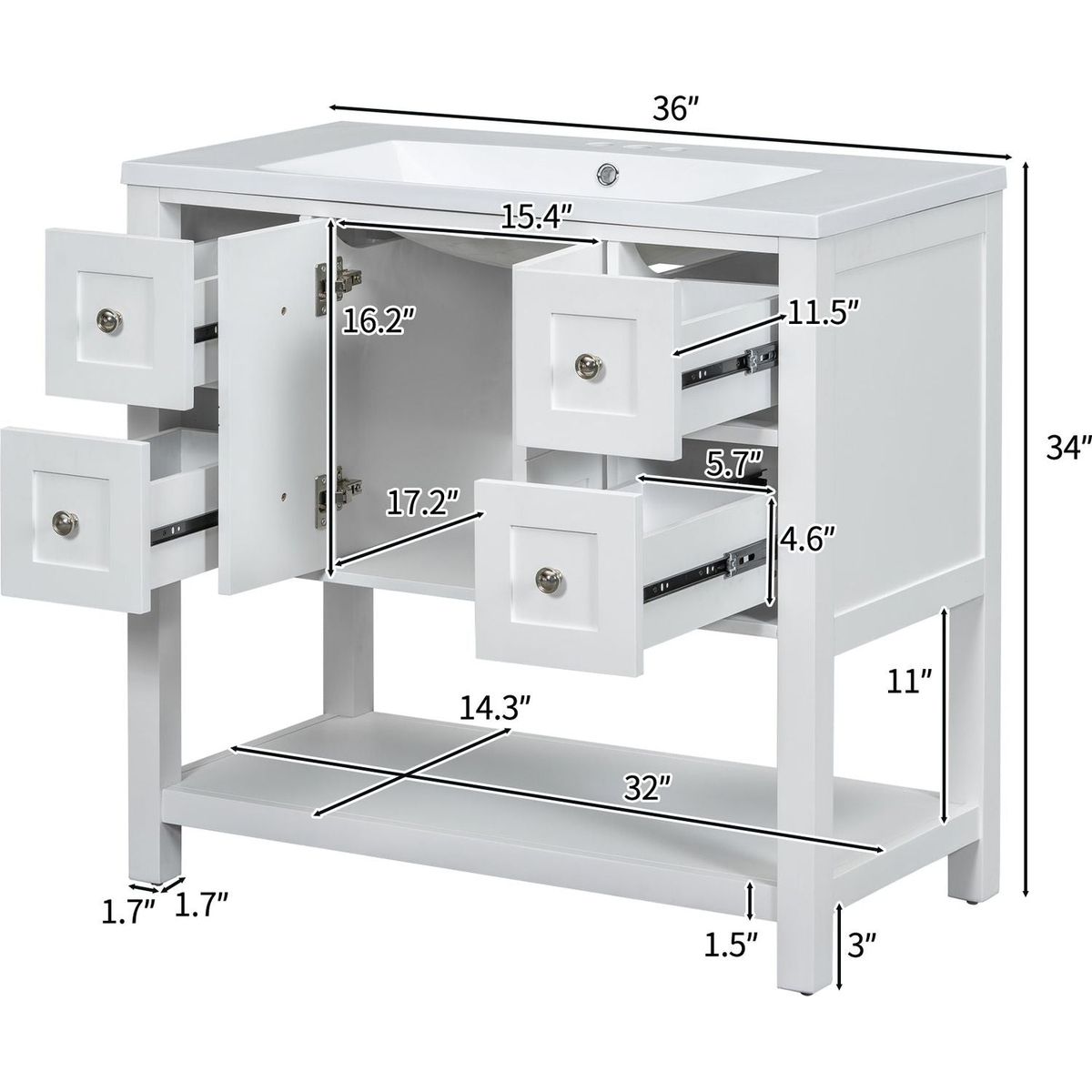 36" Bathroom Vanity with Undermount Sink,Free Standing Vanity Set with 4 Drawers& Soft Closing Doors,Solid Wood Frame Bathroom Storage Cabinet