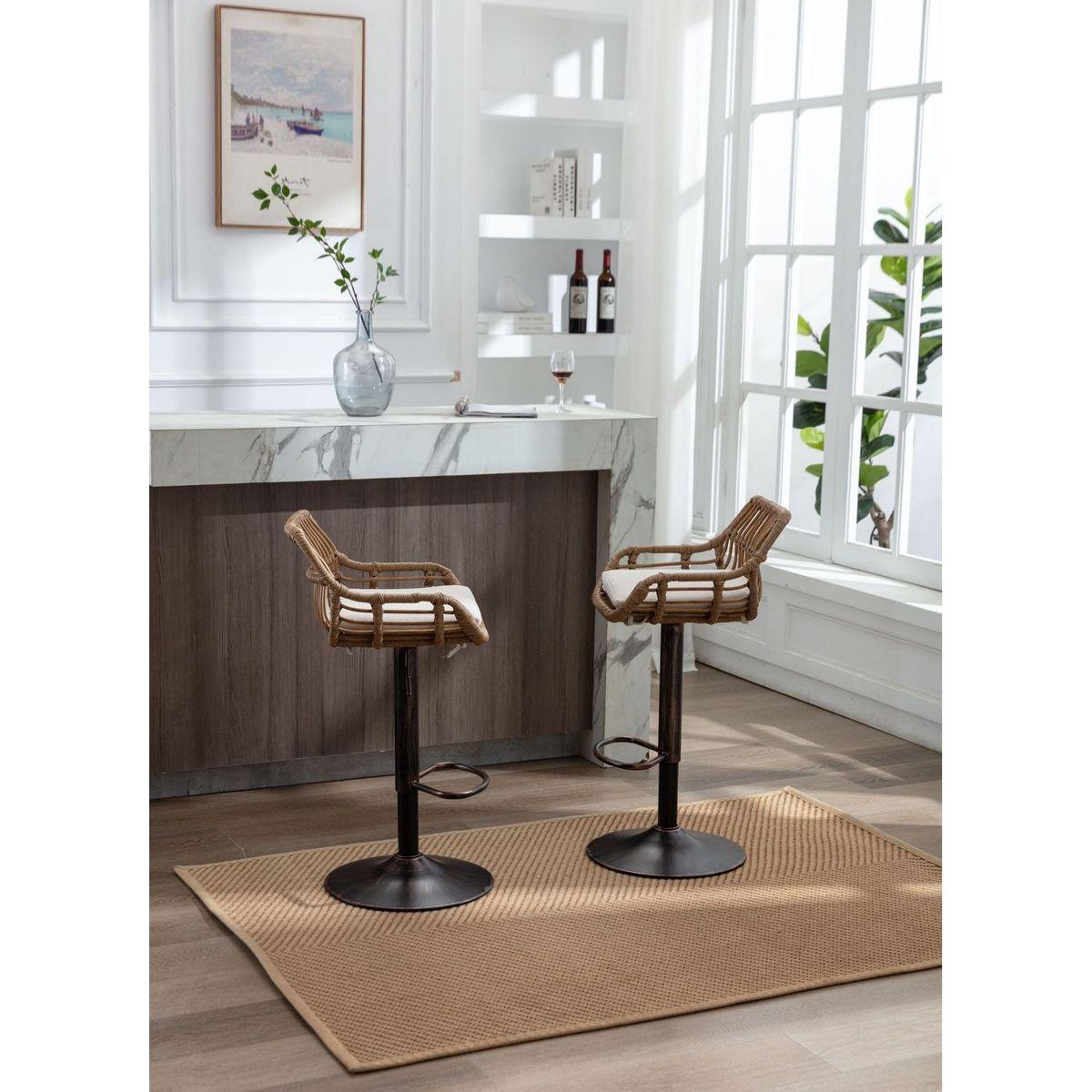 Swivel Bar Stools Set of 2 Adjustable Counter Height Chairs with Footrest for Kitchen, Dining Room 2PC/SET