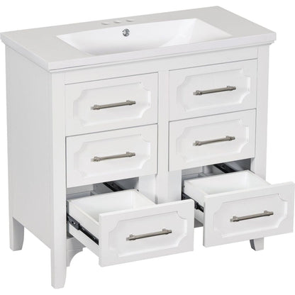 36" Bathroom Vanity with Resin Sink Combo, Free Standing Single Vanity Set with Four Drawers, Solid Wood Frame Bathroom Storage Cabinet