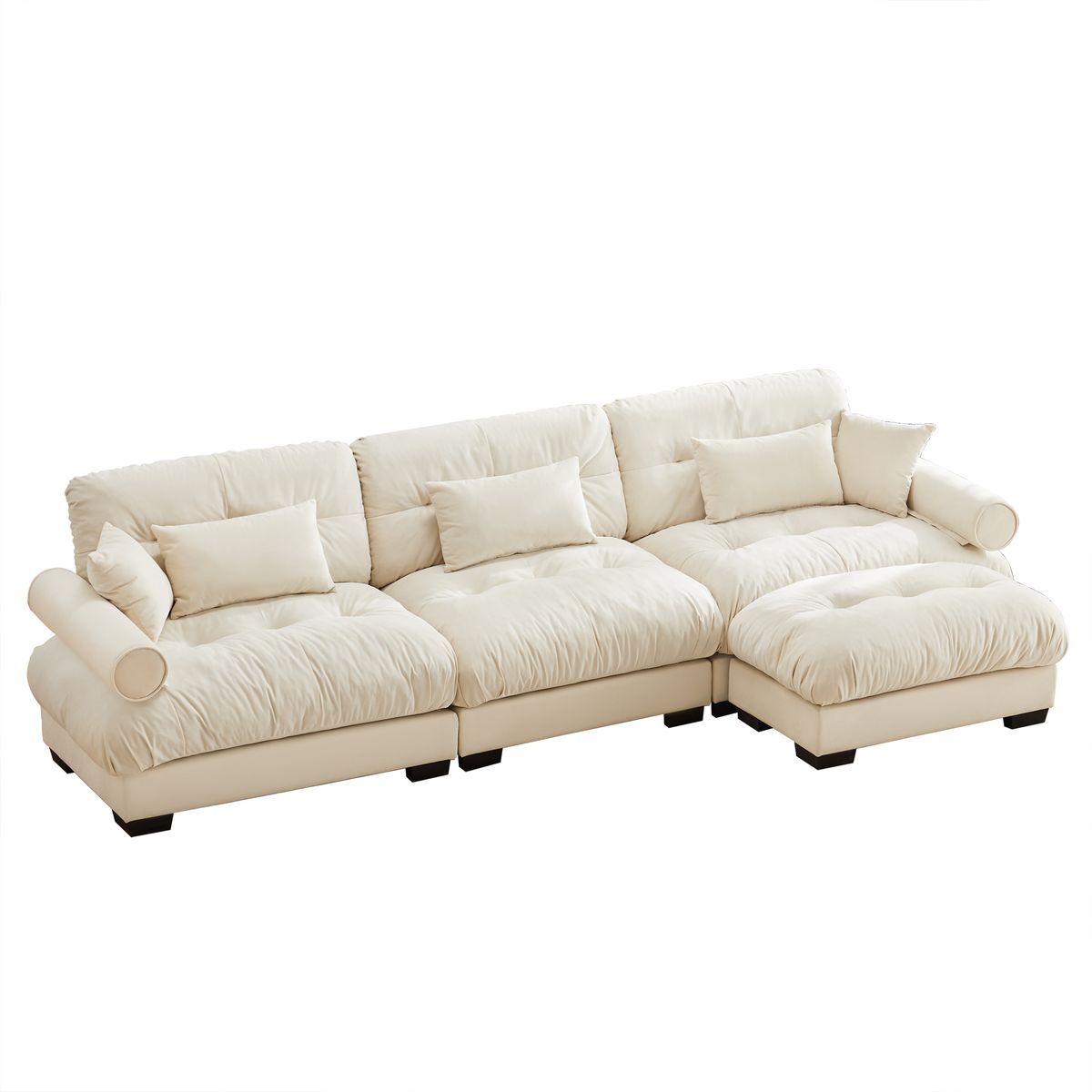 Super Comfort Oversized Modular Velvet Sectional Sofa Couch with Movable Ottoman in Cream