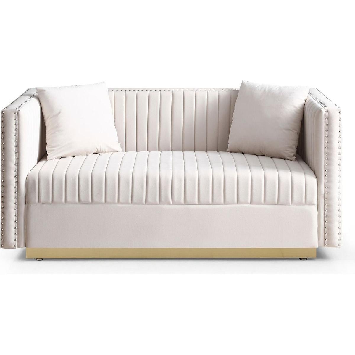 Contemporary Vertical Channel Tufted Velvet Sofa Loveseat Modern Upholstered 2 Seater Couch for Living Room Apartment with 2 pillows,Beige