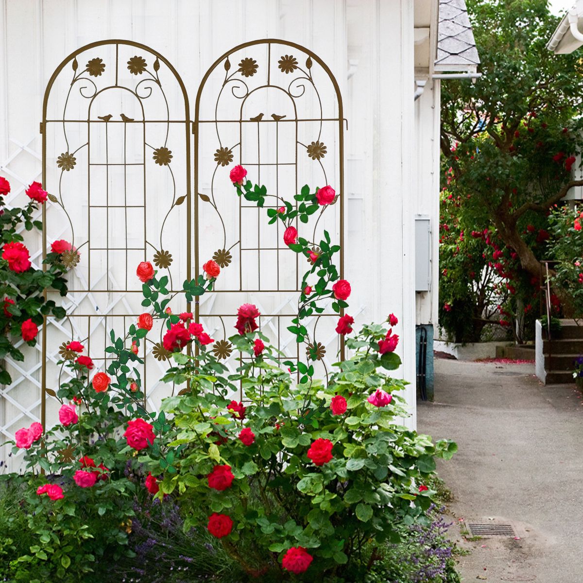 2 Pack Metal Garden Trellis 71' x 19.7' Rustproof Trellis for Climbing Plants Outdoor Flower Support Brown