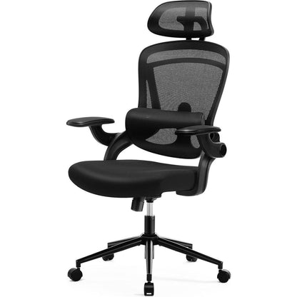 High Back Desk Chair with Adjustable Lumbar Support & Headrest,Comfortable Mesh Computer Chair with Soft Flip Up Arms, Adjustable Height and 120Tilt,Black