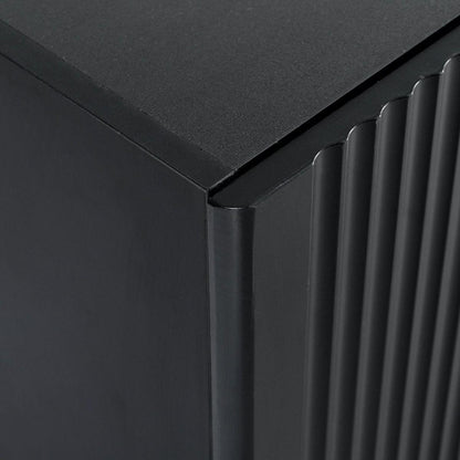 Luxury Fluted TV Stand for TVs Up to 80", Modern Entertainment Center with Storage Cabinets & Drawers, Smooth Media Console with Golden Wood Grain Legs for Living Room, Black