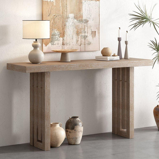Uniquely Designed Oak Veneer Console Table with Distinctive Side Shapes, Suitable for Entryway, Hallway, Living Room, Foyer, Corridor